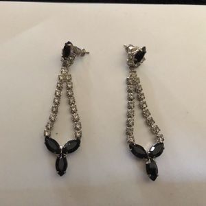 Clear and Blue Stone Dangle Pierced Earrings